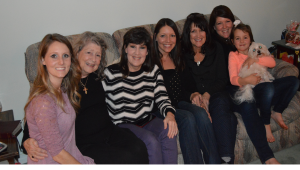 Four Generations: (L to R) Sara (Tricia's daughter), Mimi (Tricia's mom), Tricia, Jessica (sis's daughter), LynnaRea (Tricia's sis), Ashleigh (sis's daughter) and her daughter, Ally, and Charlie Mac
